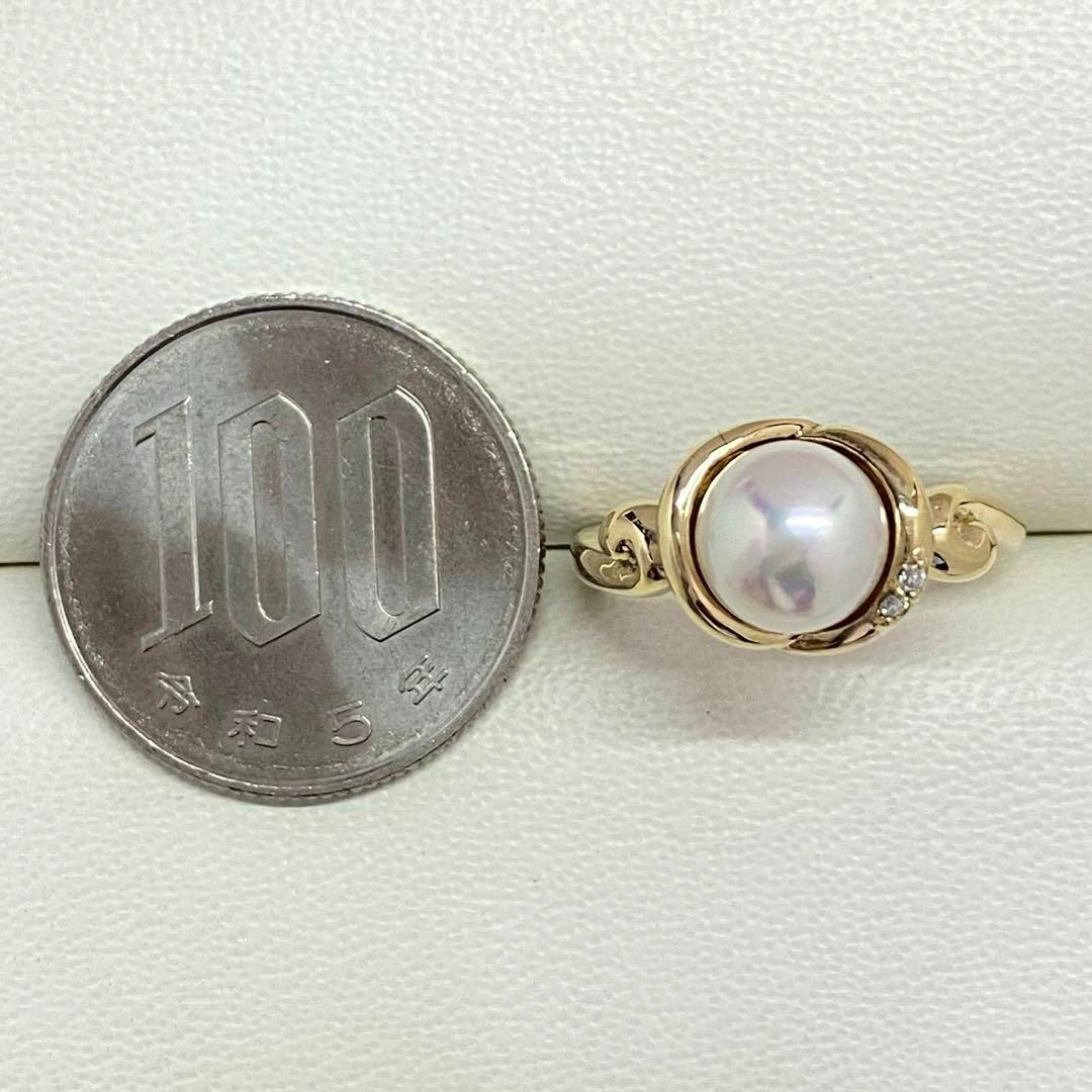 K18　あこや真珠リング　7.6mm　サイズ12号　アコヤパール　本真珠 レディースのアクセサリー(リング(指輪))の商品写真