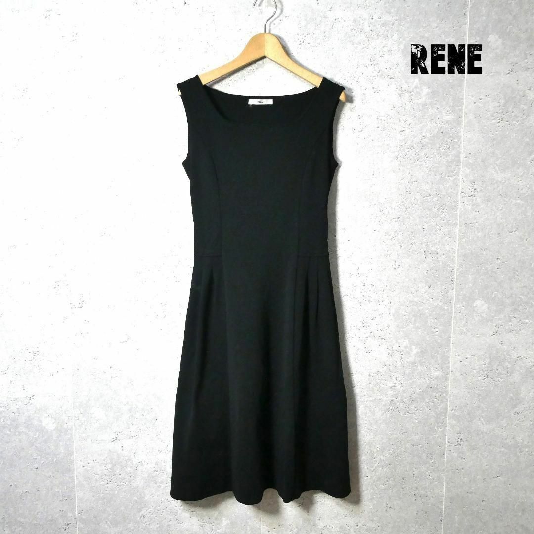 94㎝身幅美品 Rene ラウンドネック 膝丈 ノースリーブ ニット フレアワンピース