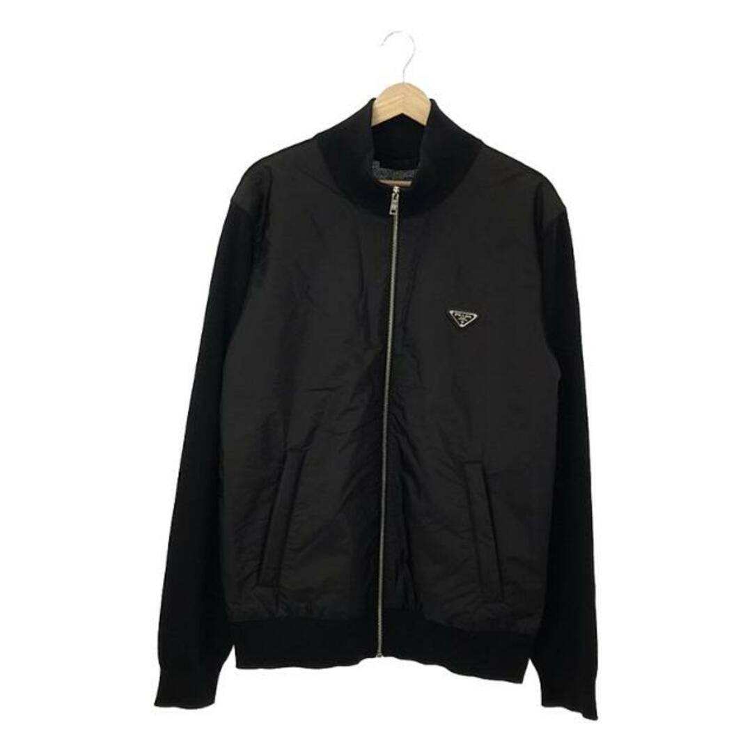 【美品】  PRADA / プラダ | 三角ロゴプレート ナイロン ニット切替 ハイネックブルゾン | 54 | ブラック | メンズメンズ