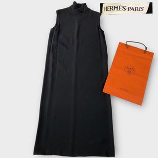 エルメス(Hermes)のエルメス HERMES ロングワンピース　カシミア100% ニットロゴ 黒(ロングワンピース/マキシワンピース)