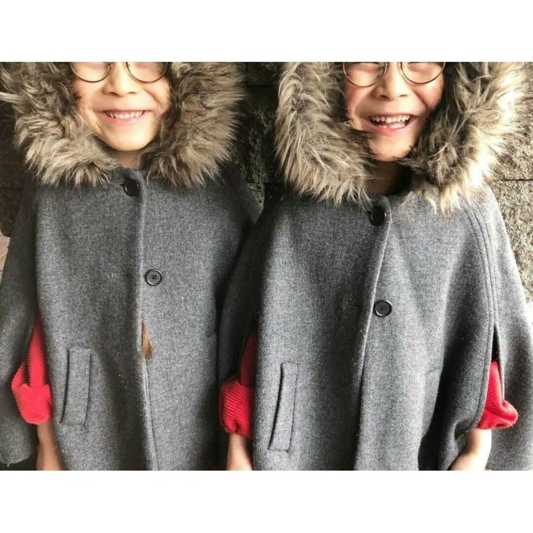 ZARA(ザラ)の【美品 ZARA】ファーフードポンチョコート●ウール キッズ/ベビー/マタニティのキッズ服女の子用(90cm~)(コート)の商品写真