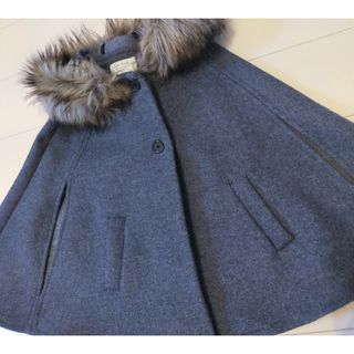 【美品 ZARA】ファーフードポンチョコート●ウール