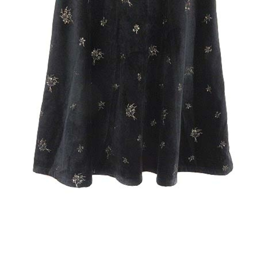 grove(グローブ)のgrove フレアスカート ミモレ ロング ベルベット 刺しゅう M 黒 /YK レディースのスカート(ロングスカート)の商品写真