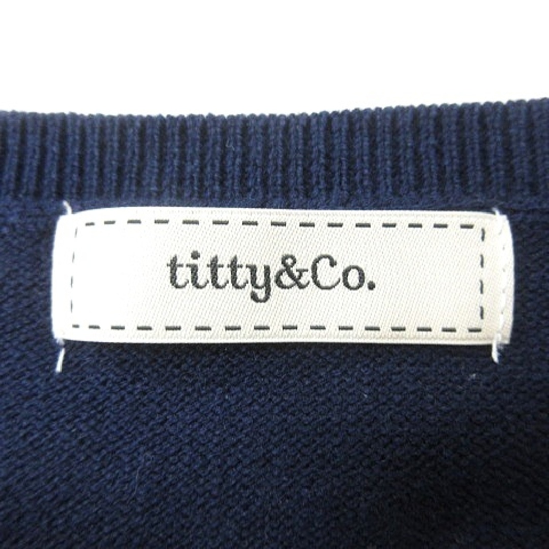 titty&co(ティティアンドコー)のティティー&コー ワンピース ニット ミニ ライン 五分袖 S 紺 ネイビー レディースのワンピース(ミニワンピース)の商品写真