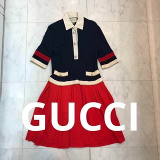 グッチ(Gucci)の★美品★GUCCI　グッチ　ワンピース　ミニ　プリーツ　シェリー　GG　襟付き(ミニワンピース)