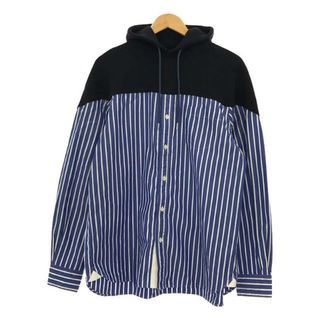 サカイ(sacai)のsacai / サカイ | 2020SS | ストライプシャツ ドッキング プルオーバーパーカー | 2 | ネイビー / ブルー | レディース(トレーナー/スウェット)