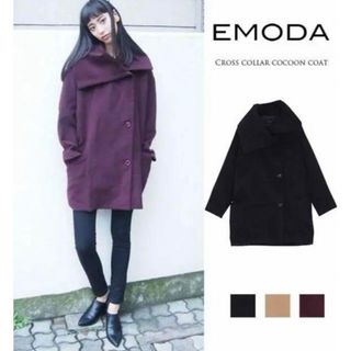 エモダ(EMODA)のEMODA クロスカラーコクーンコート(ブラック）(ロングコート)