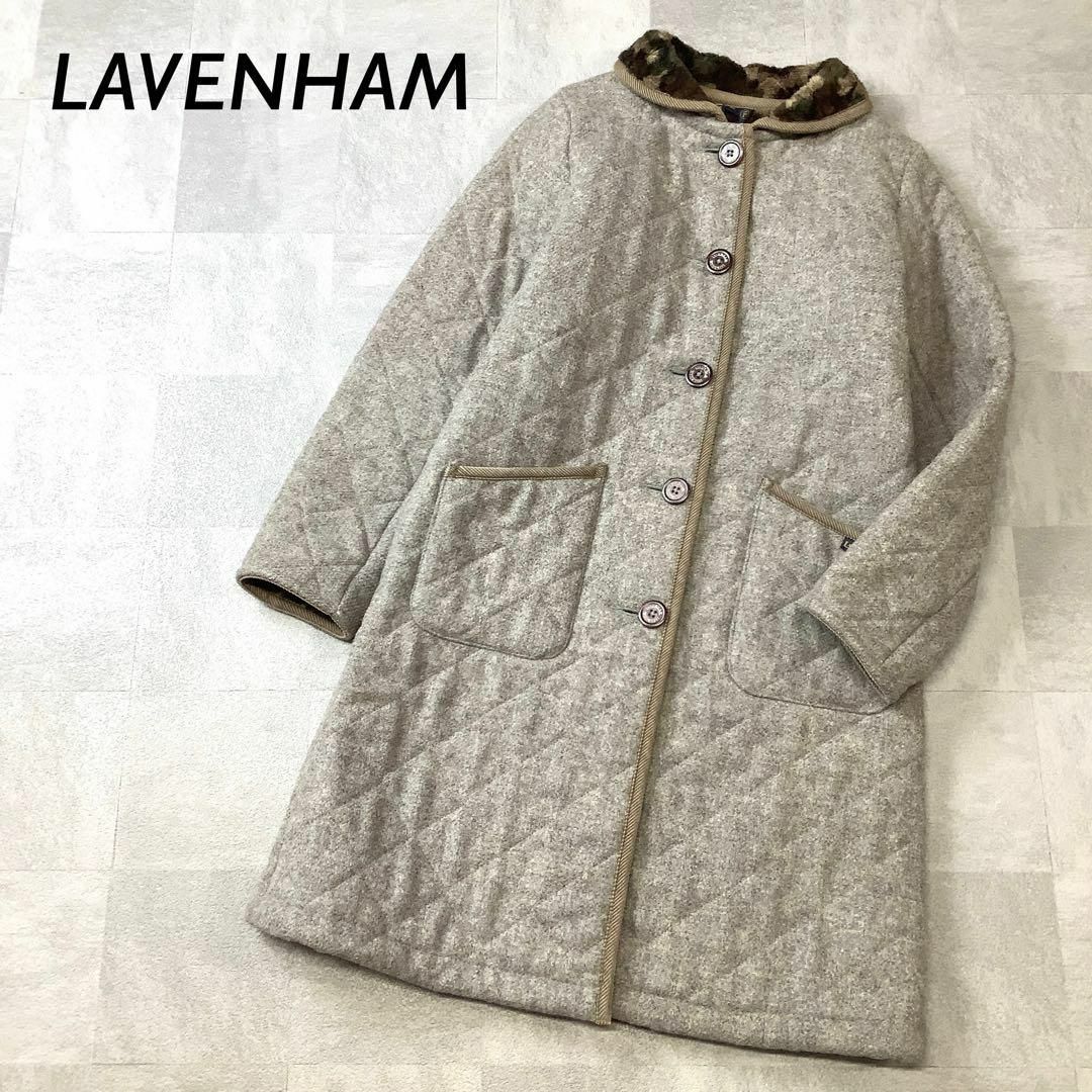 LAVENHAM(ラベンハム)の美品 LAVENHAM イギリス 製 ウール キルティング コート カモフラ レディースのジャケット/アウター(ロングコート)の商品写真