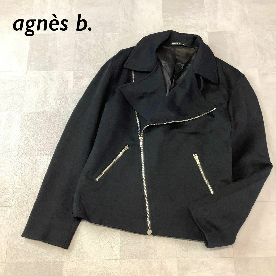 agnes b.(アニエスベー)の美品 フランス製 agnès b. homme ウール ライダースジャケット メンズのジャケット/アウター(ライダースジャケット)の商品写真