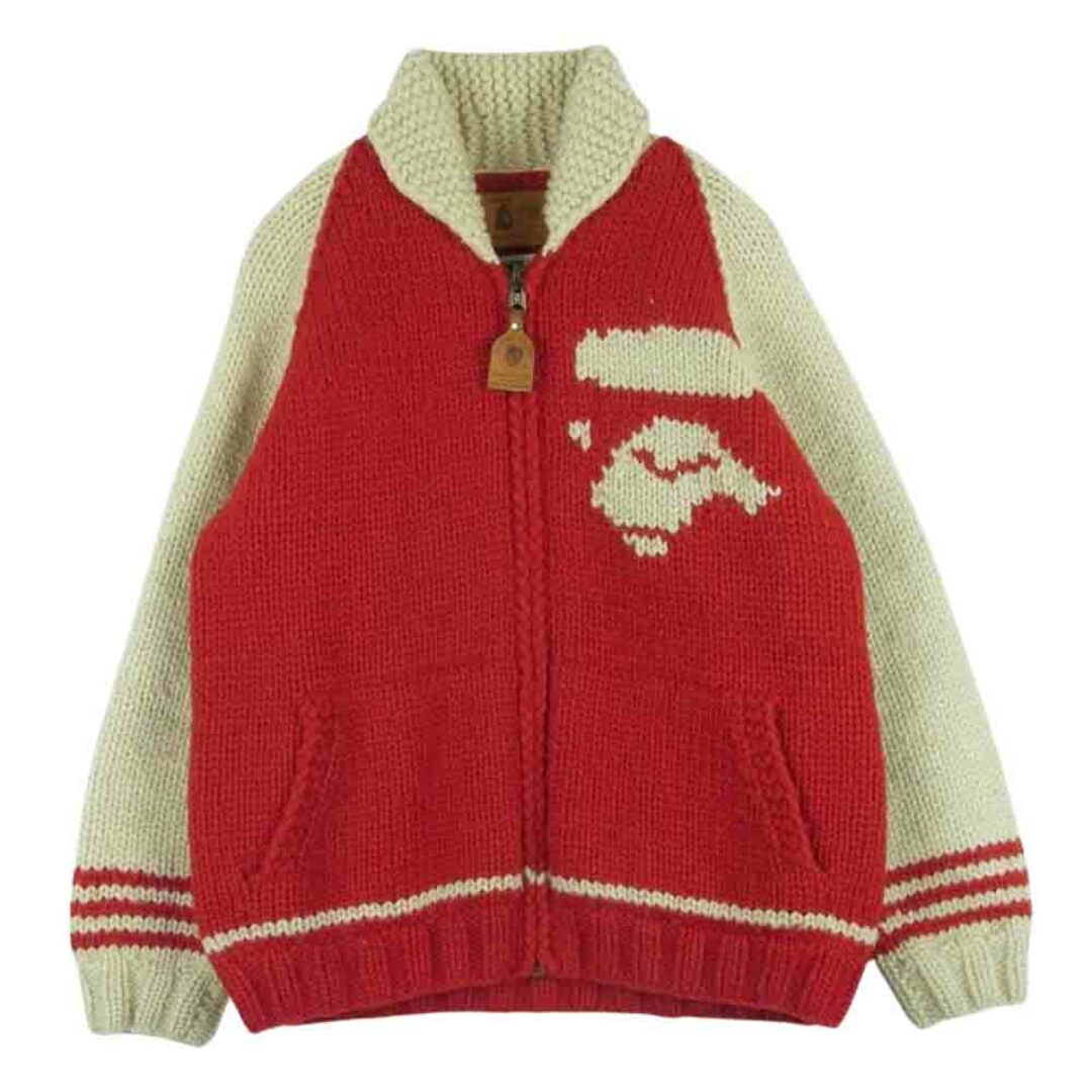 A BATHING APE(アベイシングエイプ)のA BATHING APE アベイシングエイプ CANADIAN SWEATER カナディアン セーター POST O'ALLS ポストオーバーオールズ カウチン レッド系 ベージュ系 サイズ表記なし【中古】 メンズのトップス(カーディガン)の商品写真