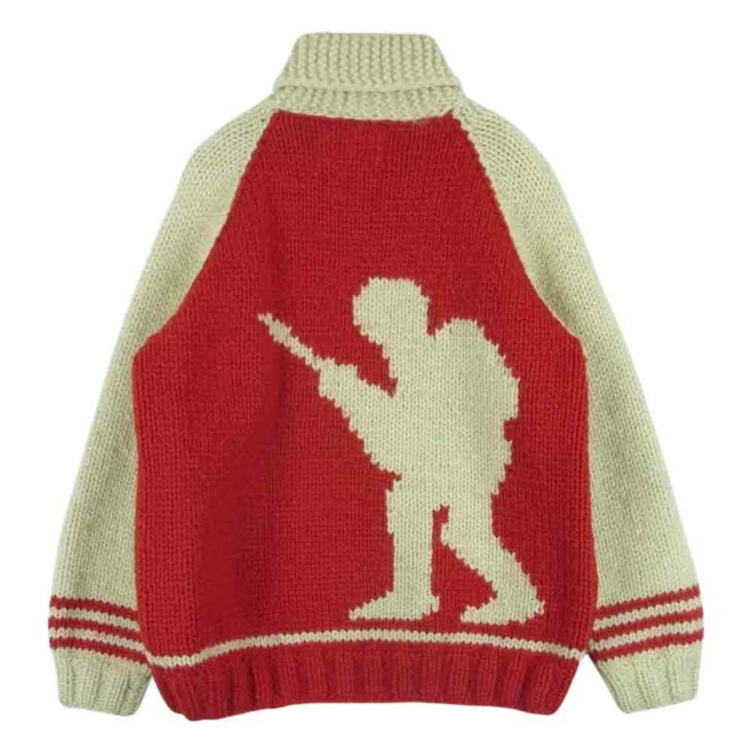 A BATHING APE(アベイシングエイプ)のA BATHING APE アベイシングエイプ CANADIAN SWEATER カナディアン セーター POST O'ALLS ポストオーバーオールズ カウチン レッド系 ベージュ系 サイズ表記なし【中古】 メンズのトップス(カーディガン)の商品写真