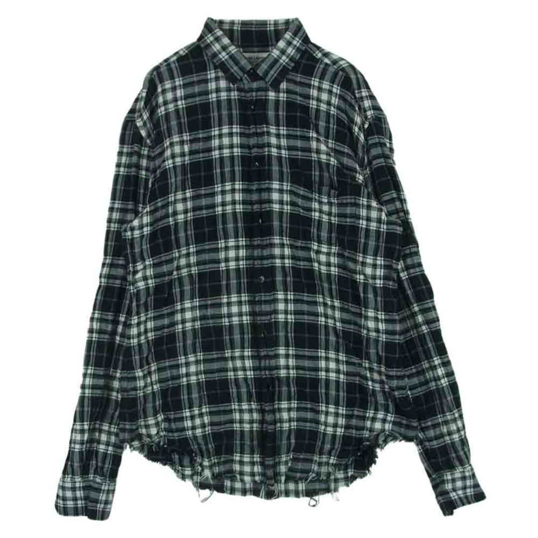 Saint Laurent(サンローラン)のSAINT LAURENT サンローラン 411620 Y018P Raw Hem Flannel Shirt ローヘム フランネル チェック シワ加工 カットオフ シャツ 長袖 ブラック系 グレー系 ホワイト系 38 15【中古】 メンズのトップス(シャツ)の商品写真