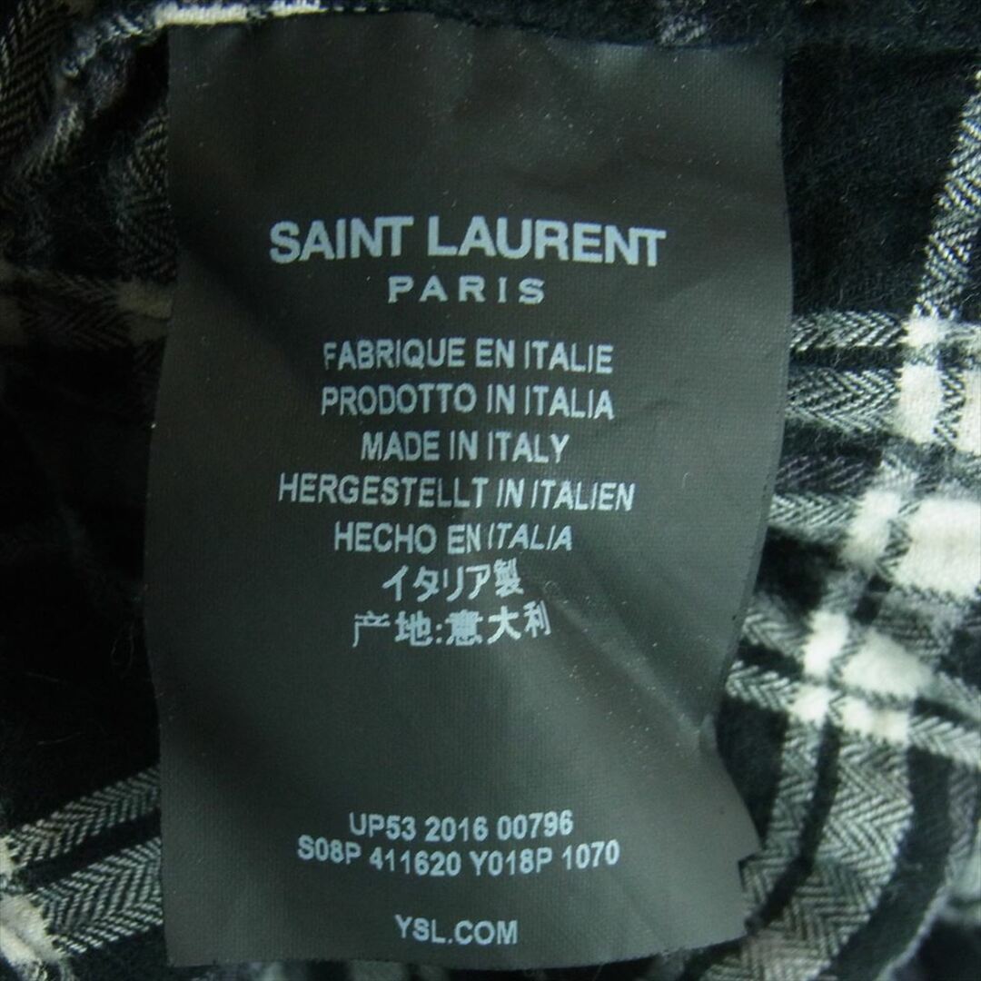 Saint Laurent(サンローラン)のSAINT LAURENT サンローラン 411620 Y018P Raw Hem Flannel Shirt ローヘム フランネル チェック シワ加工 カットオフ シャツ 長袖 ブラック系 グレー系 ホワイト系 38 15【中古】 メンズのトップス(シャツ)の商品写真