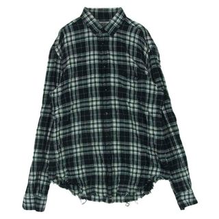 サンローラン(Saint Laurent)のSAINT LAURENT サンローラン 411620 Y018P Raw Hem Flannel Shirt ローヘム フランネル チェック シワ加工 カットオフ シャツ 長袖 ブラック系 グレー系 ホワイト系 38 15【中古】(シャツ)