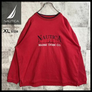 ノーティカ(NAUTICA)のノーティカ NAUTICA 刺繍 ビッグロゴ スウェット リンガー 古着 L(スウェット)