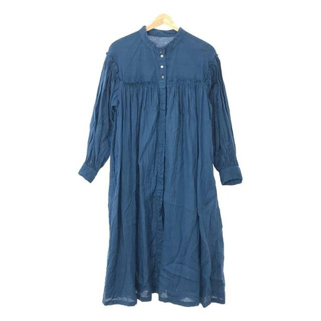 nest Robe(ネストローブ)のnest robe / ネストローブ | リネンギャザーロングシャツワンピース | F | ブルー | レディース レディースのワンピース(ロングワンピース/マキシワンピース)の商品写真