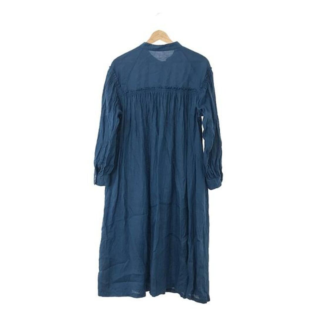 nest Robe(ネストローブ)のnest robe / ネストローブ | リネンギャザーロングシャツワンピース | F | ブルー | レディース レディースのワンピース(ロングワンピース/マキシワンピース)の商品写真