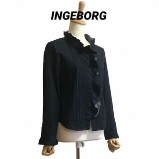 インゲボルグ(INGEBORG)の美品　INGEBORG フリル&ピンタック　ストレッチデニムブラウス　羽織り(シャツ/ブラウス(長袖/七分))