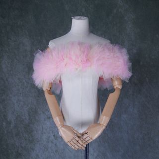 可愛い オフショルダー ２色ミックス ピンク+イエロー 編み上げ カラードレス(ウェディングドレス)