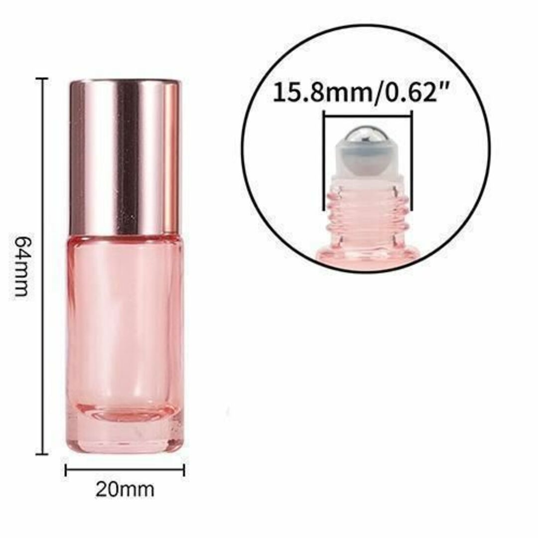 ロールオンボトル 5ml 5本 ピンク 遮光 ガラス アロマ  精油  小分け コスメ/美容のリラクゼーション(アロマグッズ)の商品写真