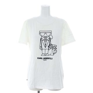 カールラガーフェルド(Karl Lagerfeld)のカールラガーフェルド プリントTシャツ カットソー 半袖 S ホワイト ブラック(Tシャツ(半袖/袖なし))