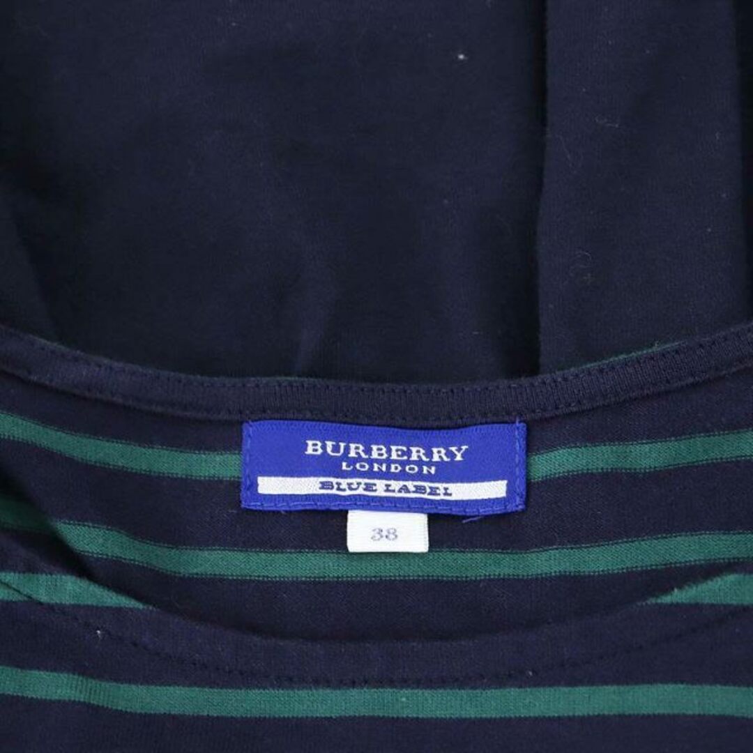 BURBERRY BLUE LABEL(バーバリーブルーレーベル)のバーバリーブルーレーベル ボーダー 切替 半袖 ワンピース ミニ 38 紺 緑 レディースのワンピース(ミニワンピース)の商品写真