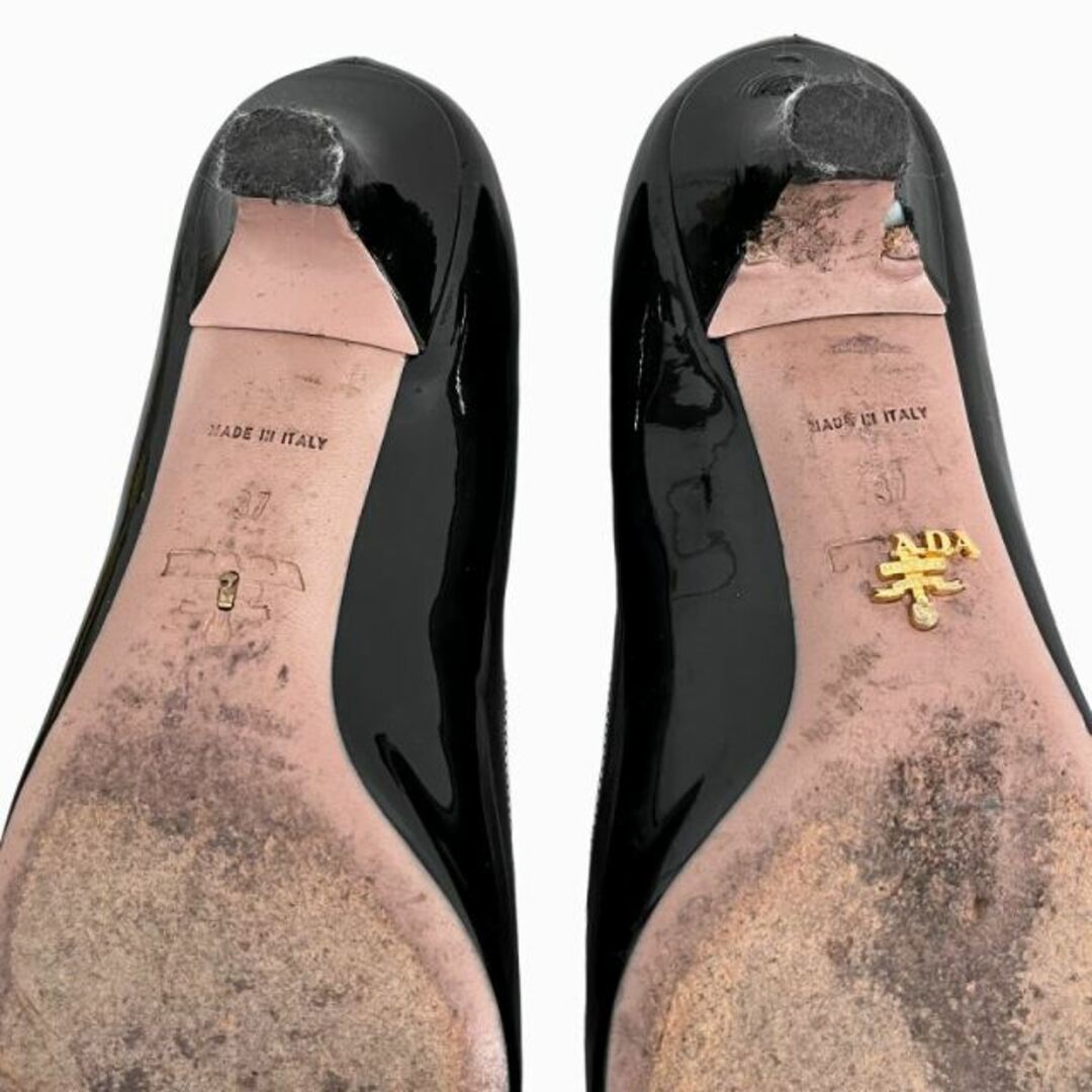 PRADA(プラダ)のPRADA エナメル リボン パンプス 37 24cm ブラック 黒 レディースの靴/シューズ(ハイヒール/パンプス)の商品写真