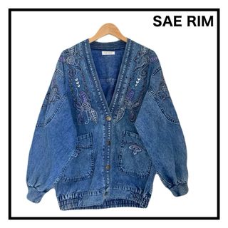 SAE RIM　デニムカバーオール　ジャケット　刺繍　韓国古着　濃紺　カジュアル(Gジャン/デニムジャケット)