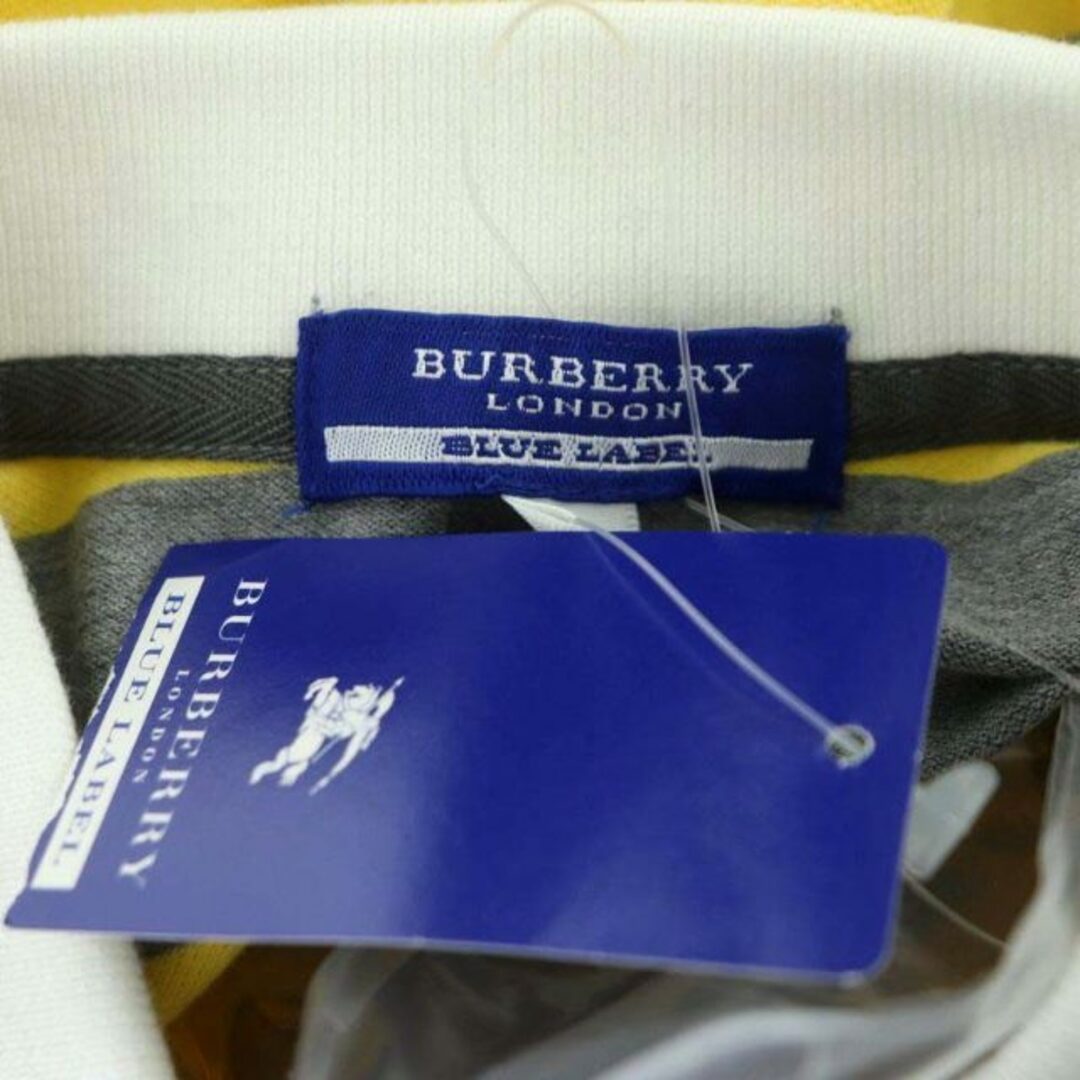 BURBERRY BLUE LABEL(バーバリーブルーレーベル)のバーバリーブルーレーベル ボーダー ポロシャツ 半袖 ロゴ刺繍 38 グレー 黄 レディースのトップス(ポロシャツ)の商品写真