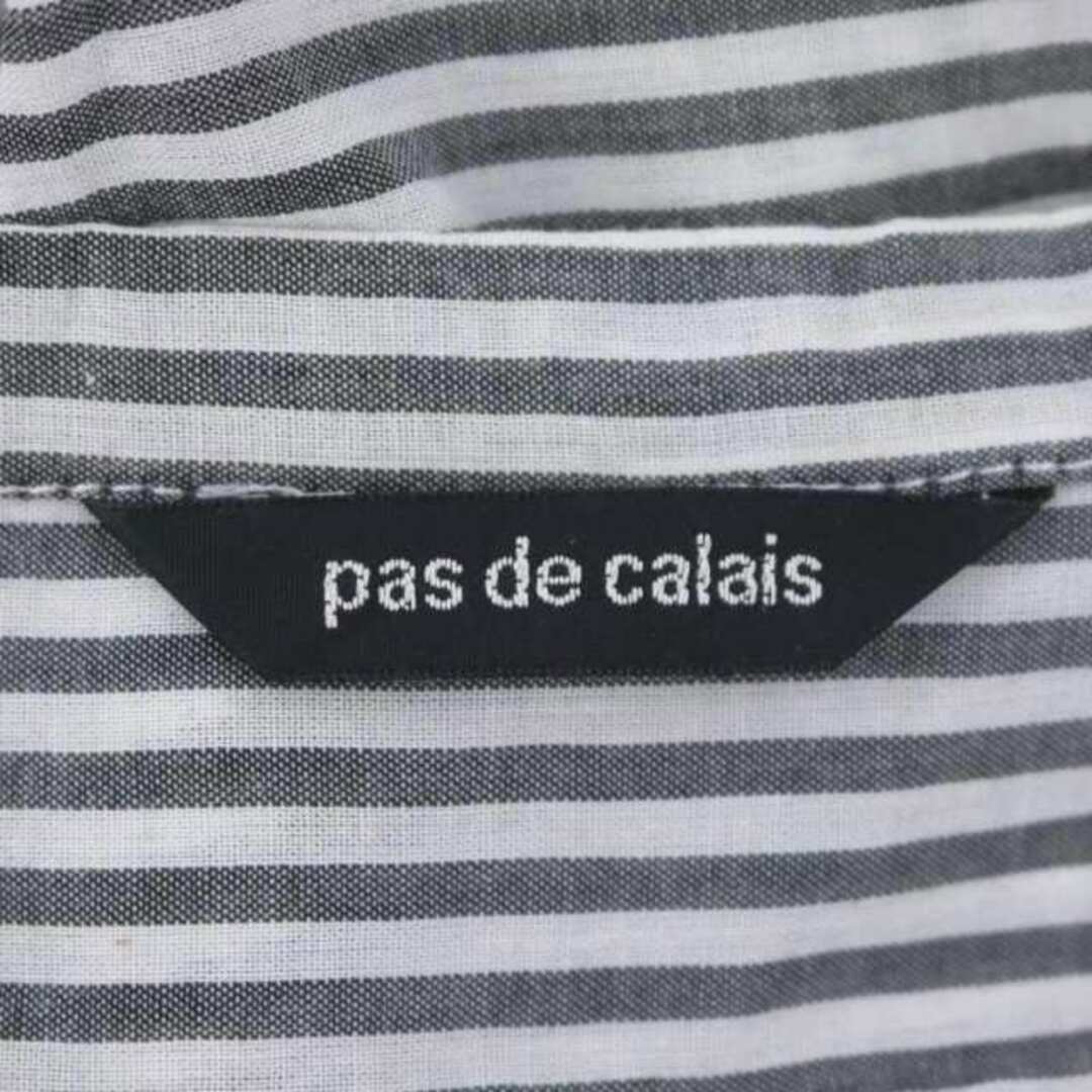 pas de calais(パドカレ)のパドカレ ストライプ Vネック チュニック フレンチスリーブ 38 白 黒 レディースのトップス(チュニック)の商品写真