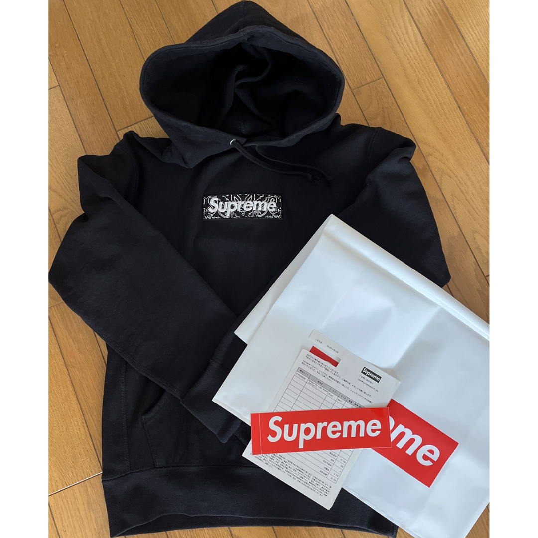 シュプリームボックスロゴ最安値　希少正規品Supreme バンダナボックスロゴフーディーS黒　付属品有