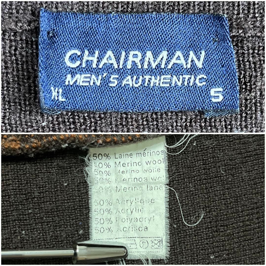 7234 古着　ニットセーター　総柄　柄ニット　メンズ　レザー切替　XL メンズのトップス(ニット/セーター)の商品写真