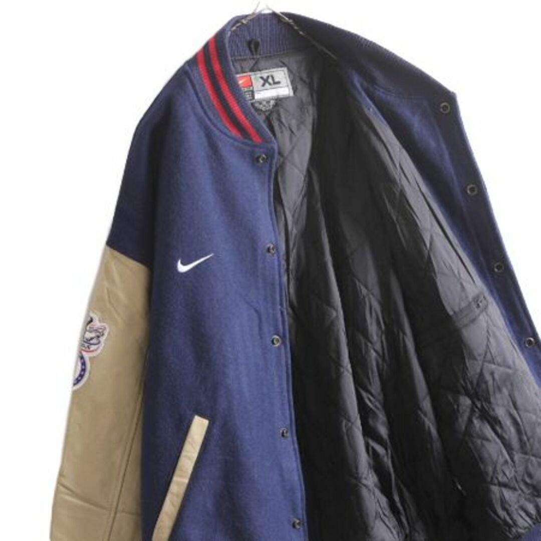 NIKE(ナイキ)の00s ナイキ MLB オフィシャル レッドソックス 袖レザー ウール スタジャン メンズ XL 00年代 TEAM NIKE 本革 中綿 ジャケット スウォッシュ メンズのジャケット/アウター(スタジャン)の商品写真