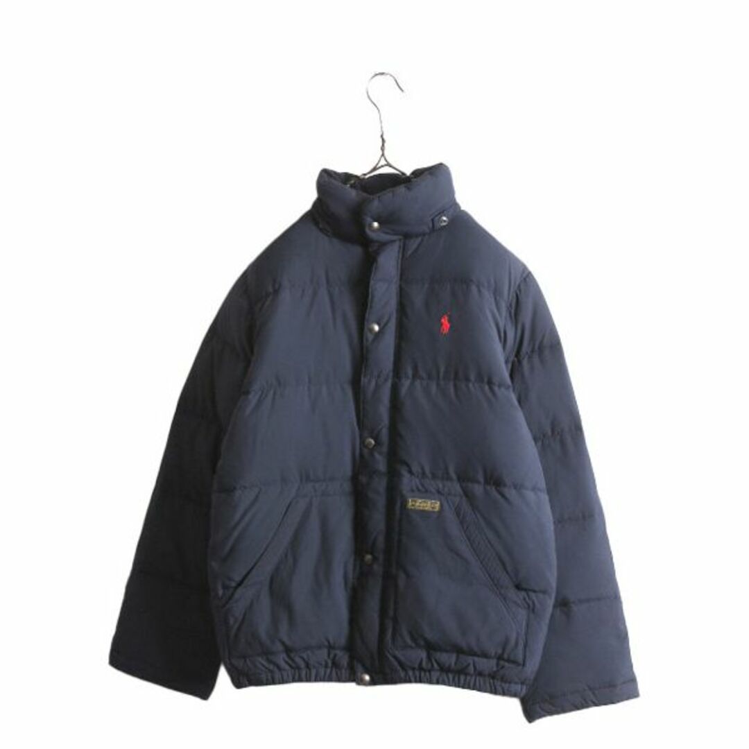 Ralph Lauren(ラルフローレン)の90s ポロ ラルフローレン ダウン ジャケット ボーイズ L メンズ S 程/ 古着 90年代 POLO キルティング ナイロン ハイネック フルジップ 紺 メンズのジャケット/アウター(ダウンジャケット)の商品写真