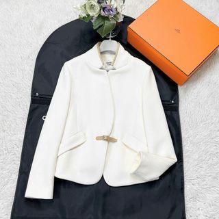 エルメス(Hermes)の★エルメス★未使用★カシミヤ★レザー★ベルト★バスキュール ジャケット(ノーカラージャケット)