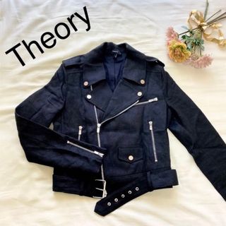 セオリー(theory)の美品 Theory / セオリー リネンジャケット ブラック Sサイズ(ライダースジャケット)