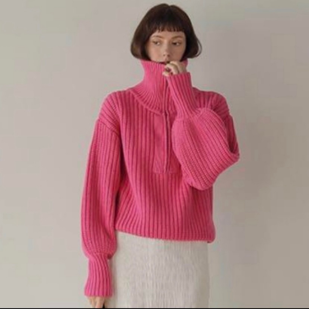 AMAIL(アマイル)のAMAIL Bon bon turtle zip knit アマイル ピンク レディースのトップス(ニット/セーター)の商品写真