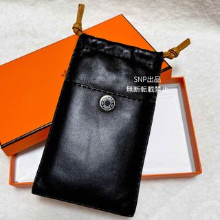 エルメス(Hermes)のエルメス 美品 ピロ PILO スマートフォンケース スマホバッグ 巾着 黒(iPhoneケース)