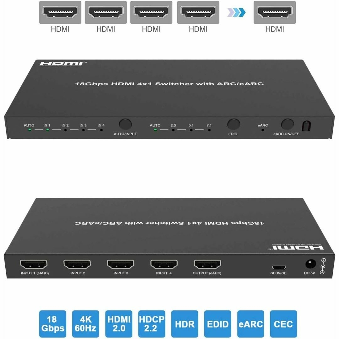 BUNGPUNG HDMI eARC 音声分離 アダプター 4 入力 1 出力 スマホ/家電/カメラのテレビ/映像機器(その他)の商品写真