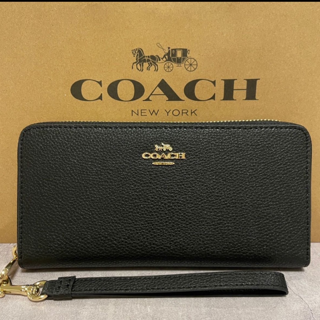 COACH(コーチ)の新品　COACH 長財布　ブラック　ワンポイント　ラウンドファスナー　小銭入れ有 レディースのファッション小物(財布)の商品写真
