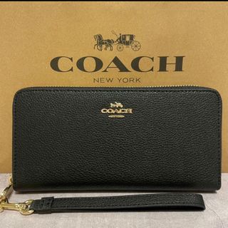 コーチ(COACH)の新品　COACH 長財布　ブラック　ワンポイント　ラウンドファスナー　小銭入れ有(財布)