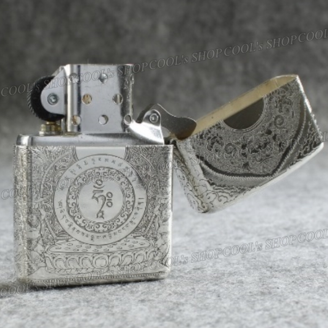 観音菩薩 五面総彫り オイルライター CHIEF シルバー zippo 銀 梵字 メンズのファッション小物(タバコグッズ)の商品写真