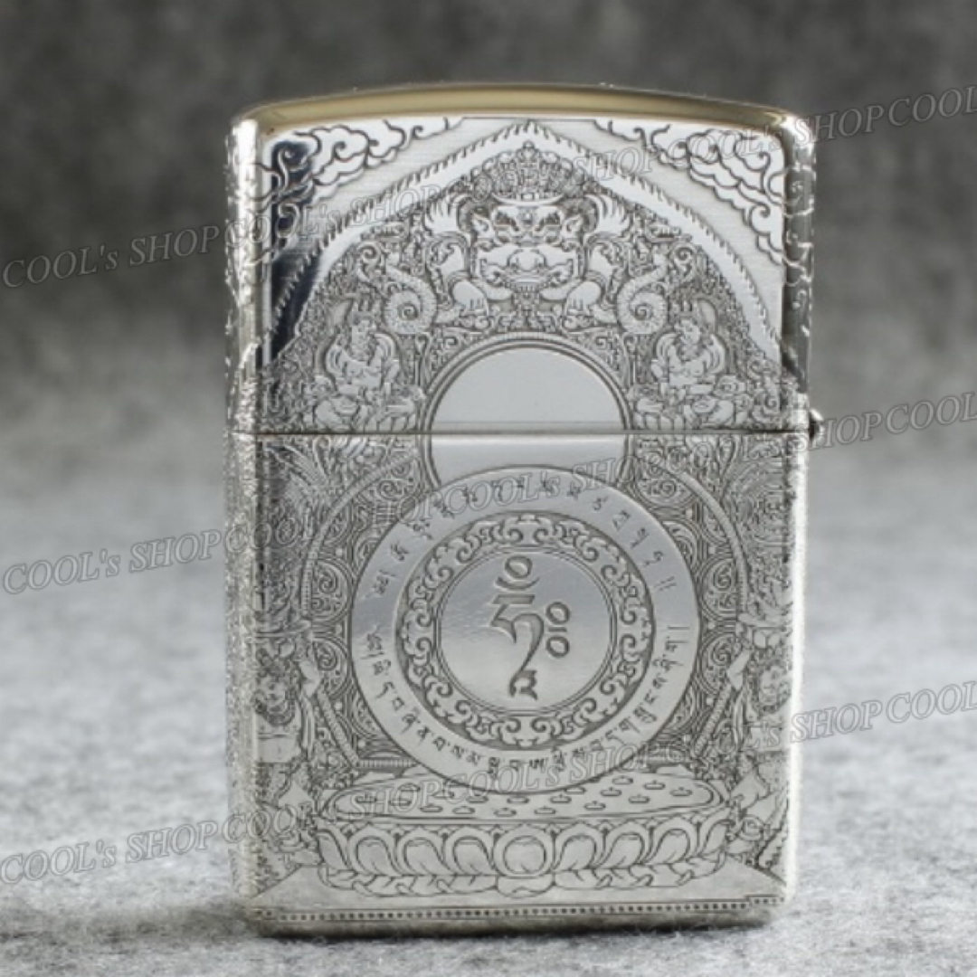 観音菩薩 五面総彫り オイルライター CHIEF シルバー zippo 銀 梵字 メンズのファッション小物(タバコグッズ)の商品写真