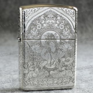 観音菩薩 五面総彫り オイルライター CHIEF シルバー zippo 銀 梵字(タバコグッズ)