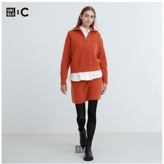 ユニクロ(UNIQLO)のユニクロ　プレミアムラムミニスカート　オレンジ　(ミニスカート)