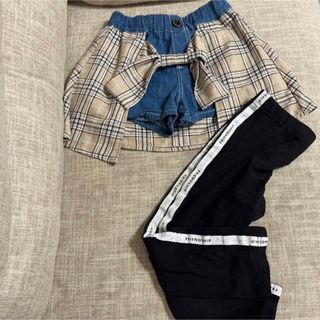 ジーユー(GU)の♡。様専用★GU チェック巻きスカート風　ショートパンツ＆スパッツ　140(パンツ/スパッツ)