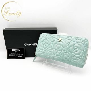 シャネル(CHANEL)のシャネル　カメリア　キャビアスキン　ジッピーウォレット　ラウンド　財布　ブルー(財布)