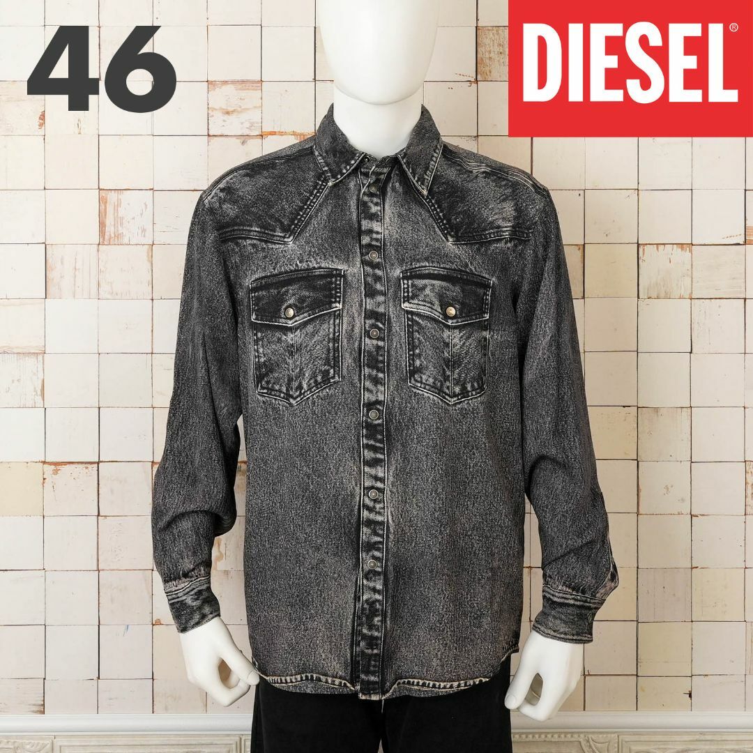 DIESEL(ディーゼル)の新品 DIESEL S-Gils-Dnm トロンプルイユ ブラックデニムシャツ メンズのトップス(シャツ)の商品写真