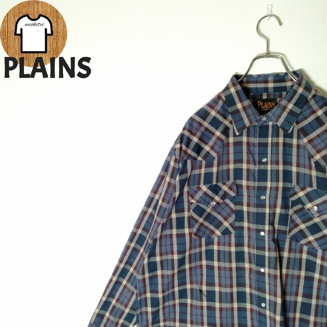 【PLAINS ウエスタン柄シャツ 2XL 海外古着 ダブルポケット A647 メンズのトップス(シャツ)の商品写真