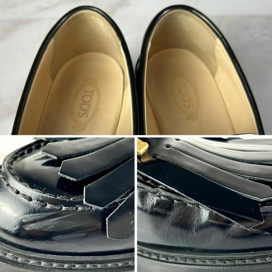 TOD'S(トッズ)の【良品】トッズ　Tタイムレス　フリンジ　レザーローファー　ブラック　37.5 レディースの靴/シューズ(ローファー/革靴)の商品写真